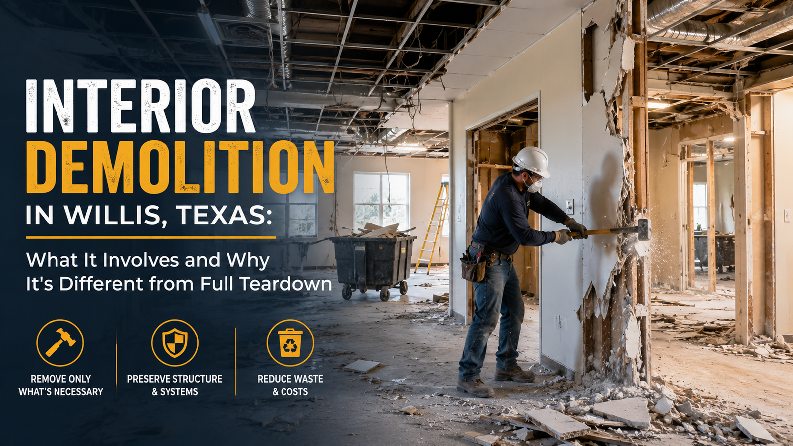 Interior Demolition in Willis, Texas: What It Involves and Why It's Different from Full Teardown